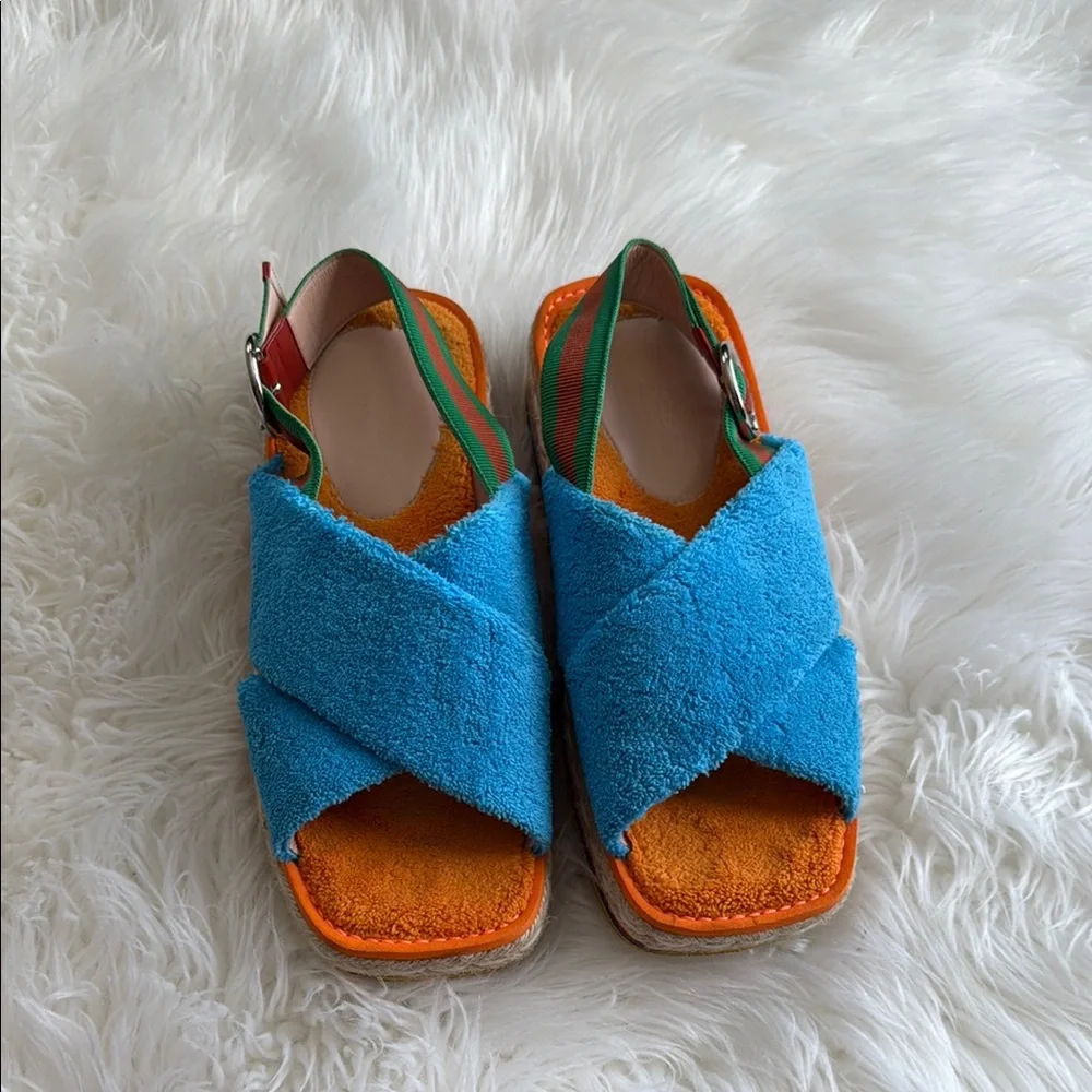 Gucci Yellow and Blue Platform Sandals - Picture 3 of 6